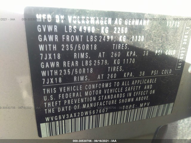 Photo 8 VIN: WVGBV3AX2DW567607 - VOLKSWAGEN TIGUAN 