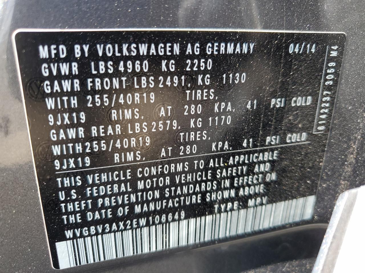 Photo 12 VIN: WVGBV3AX2EW106649 - VOLKSWAGEN TIGUAN 