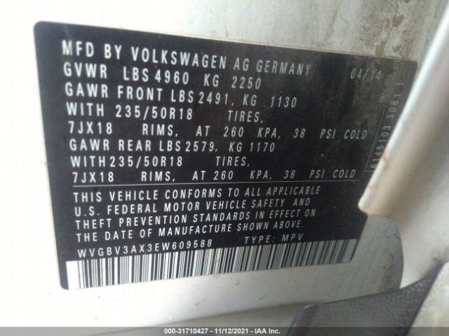 Photo 8 VIN: WVGBV3AX3EW609588 - VOLKSWAGEN TIGUAN 