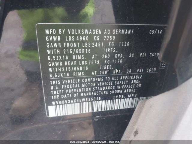 Photo 8 VIN: WVGBV3AX4EW625315 - VOLKSWAGEN TIGUAN 