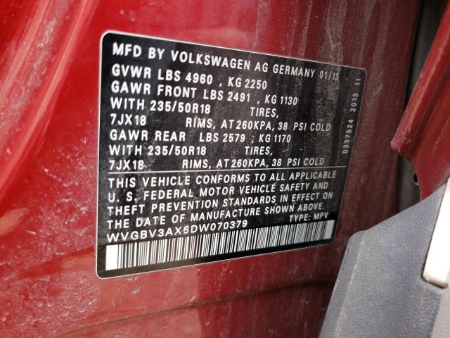 Photo 12 VIN: WVGBV3AX6DW070379 - VOLKSWAGEN TIGUAN S 