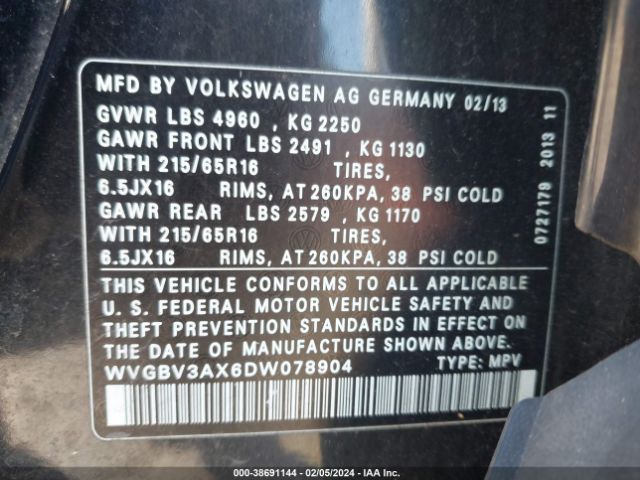 Photo 8 VIN: WVGBV3AX6DW078904 - VOLKSWAGEN TIGUAN 