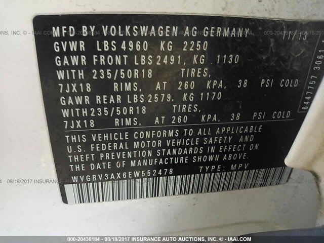 Photo 8 VIN: WVGBV3AX6EW552478 - VOLKSWAGEN TIGUAN 