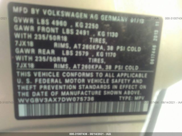 Photo 8 VIN: WVGBV3AX7DW075736 - VOLKSWAGEN TIGUAN 