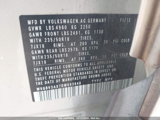 Photo 8 VIN: WVGBV3AX7DW563648 - VOLKSWAGEN TIGUAN 