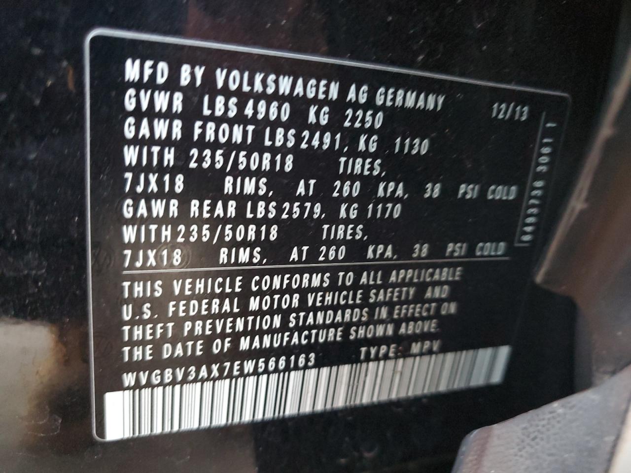 Photo 11 VIN: WVGBV3AX7EW566163 - VOLKSWAGEN TIGUAN 