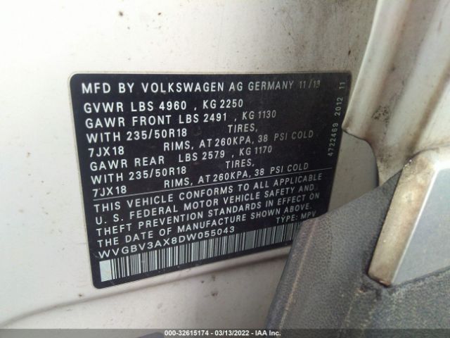 Photo 8 VIN: WVGBV3AX8DW055043 - VOLKSWAGEN TIGUAN 