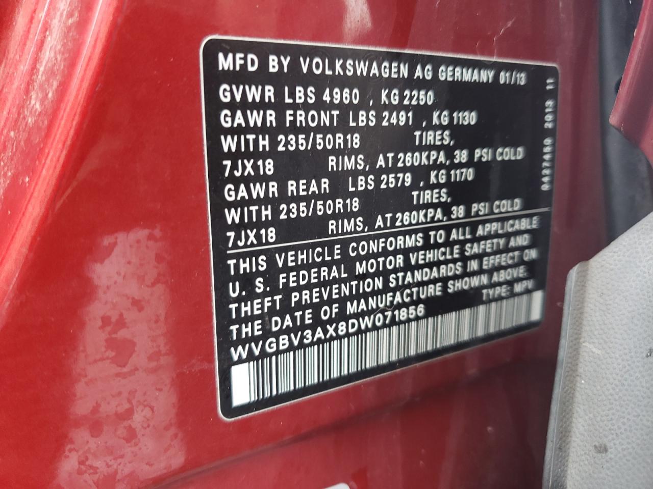 Photo 12 VIN: WVGBV3AX8DW071856 - VOLKSWAGEN TIGUAN 