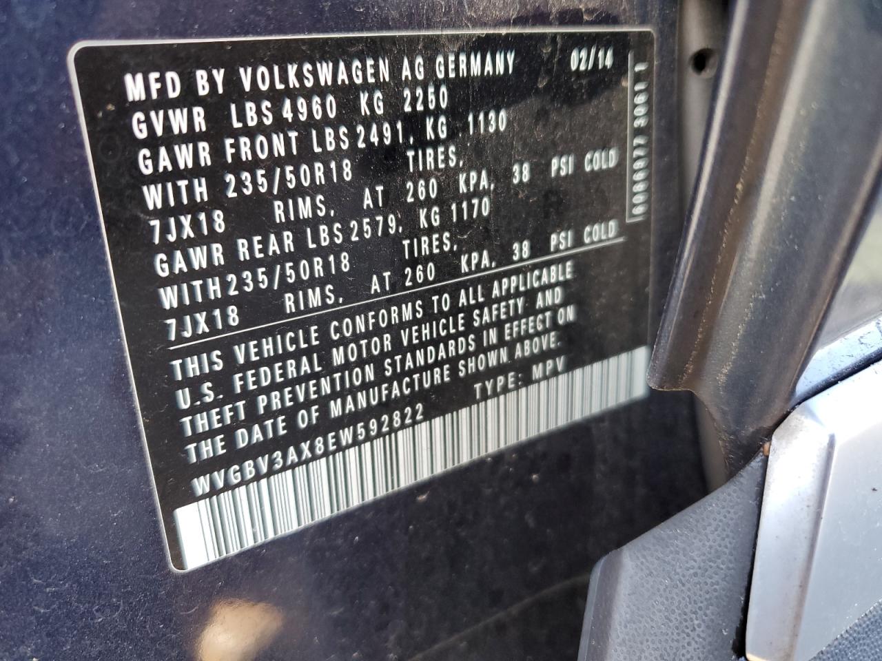 Photo 12 VIN: WVGBV3AX8EW592822 - VOLKSWAGEN TIGUAN 