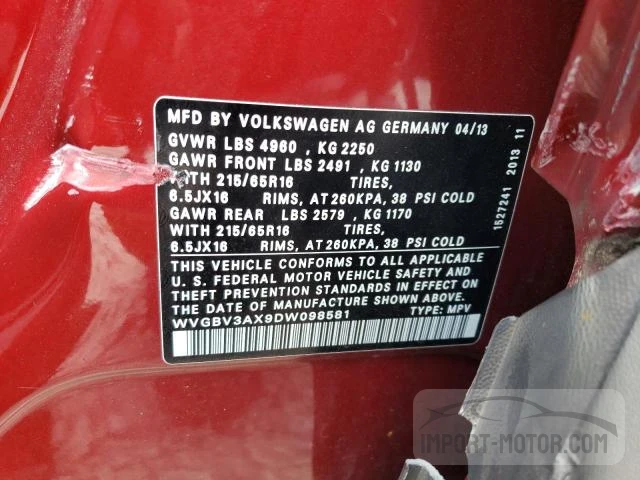 Photo 13 VIN: WVGBV3AX9DW098581 - VOLKSWAGEN TIGUAN 