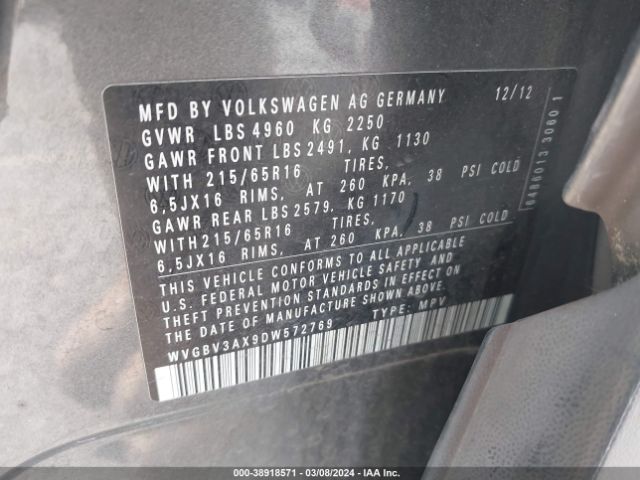 Photo 8 VIN: WVGBV3AX9DW572769 - VOLKSWAGEN TIGUAN 