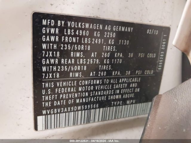 Photo 8 VIN: WVGBV3AX9DW599566 - VOLKSWAGEN TIGUAN 