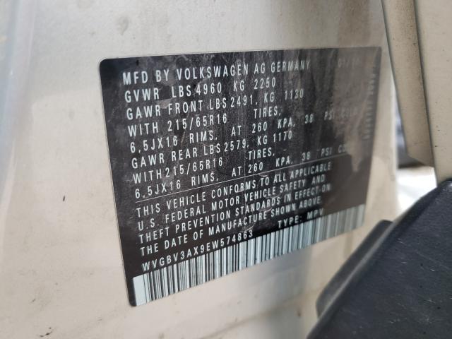 Photo 9 VIN: WVGBV3AX9EW574863 - VOLKSWAGEN TIGUAN S 