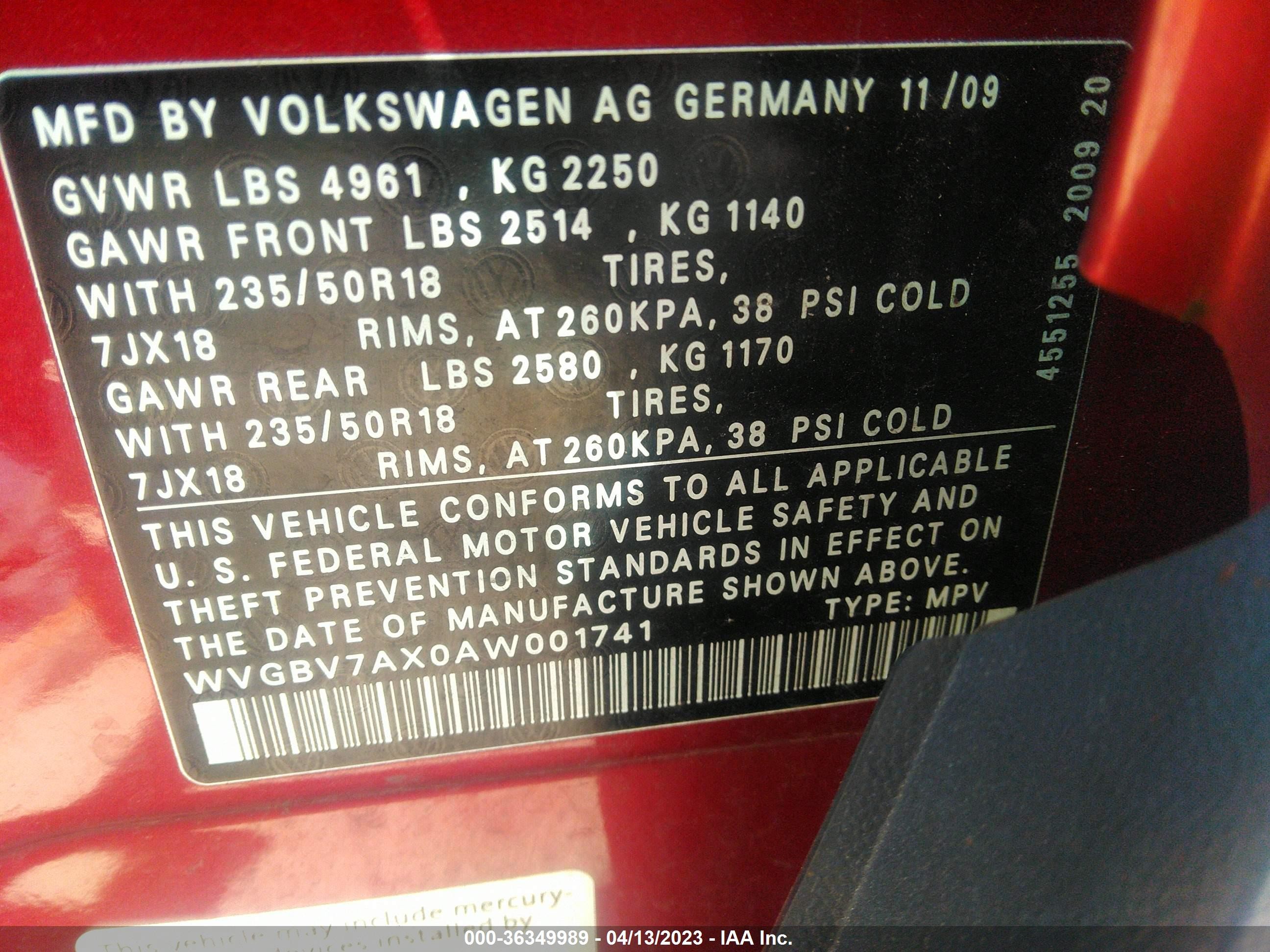 Photo 8 VIN: WVGBV7AX0AW001741 - VOLKSWAGEN TIGUAN 