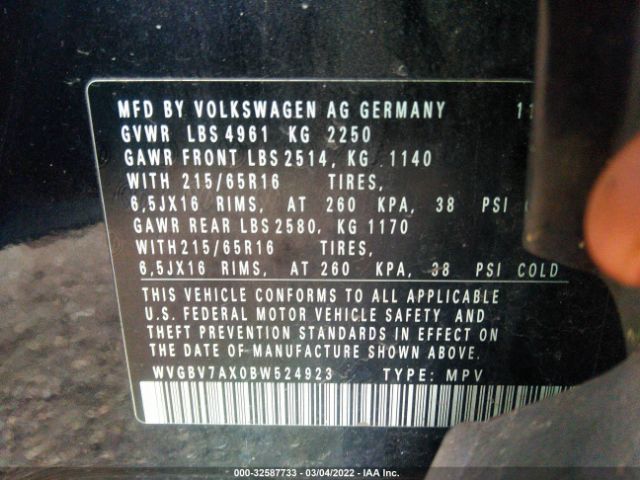 Photo 8 VIN: WVGBV7AX0BW524923 - VOLKSWAGEN TIGUAN 