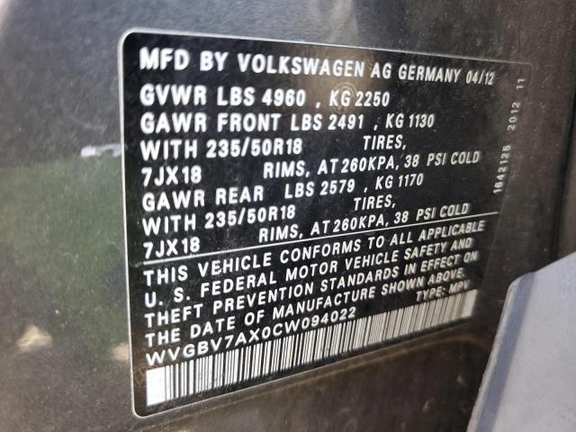 Photo 9 VIN: WVGBV7AX0CW094022 - VOLKSWAGEN TIGUAN S 