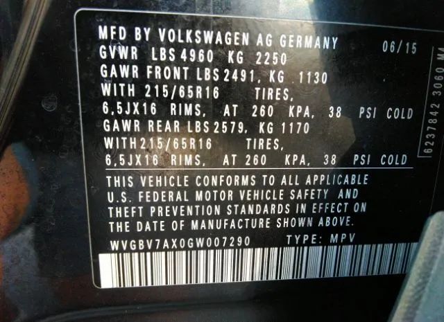 Photo 8 VIN: WVGBV7AX0GW007290 - VOLKSWAGEN TIGUAN 