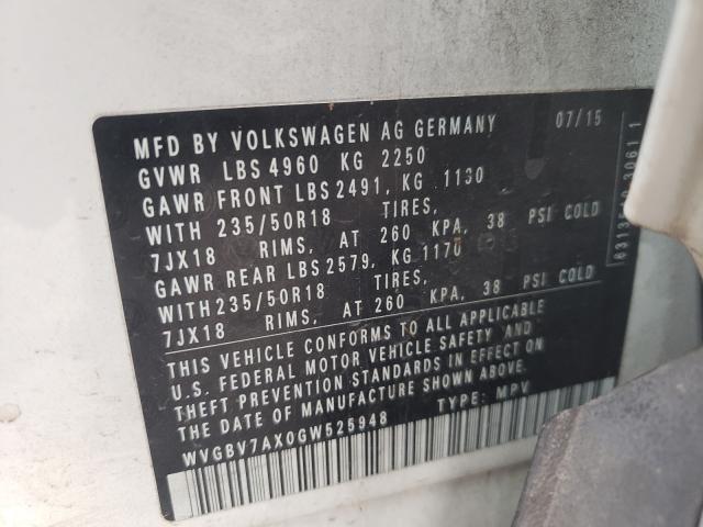 Photo 9 VIN: WVGBV7AX0GW525948 - VOLKSWAGEN TIGUAN S 