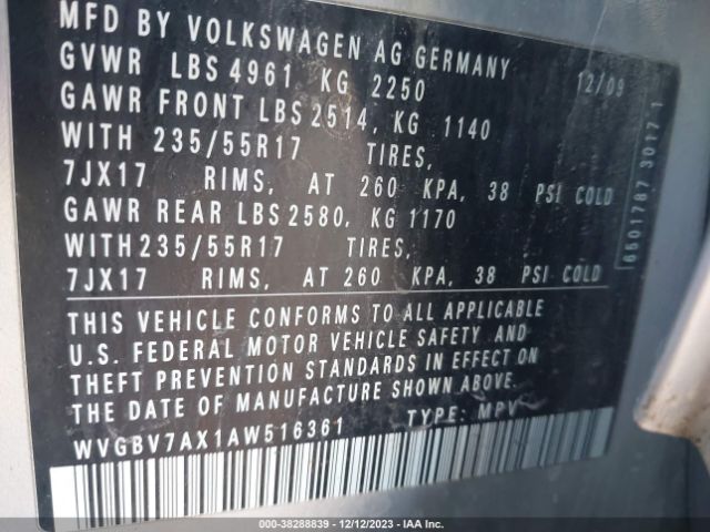 Photo 8 VIN: WVGBV7AX1AW516361 - VOLKSWAGEN TIGUAN 