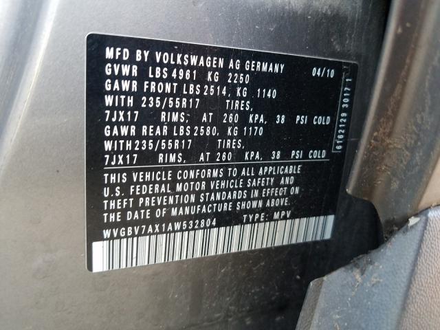 Photo 9 VIN: WVGBV7AX1AW532804 - VOLKSWAGEN TIGUAN SE 