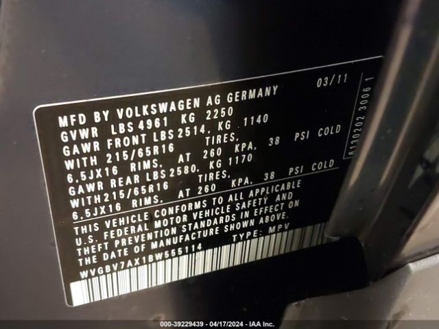 Photo 8 VIN: WVGBV7AX1BW555114 - VOLKSWAGEN TIGUAN 