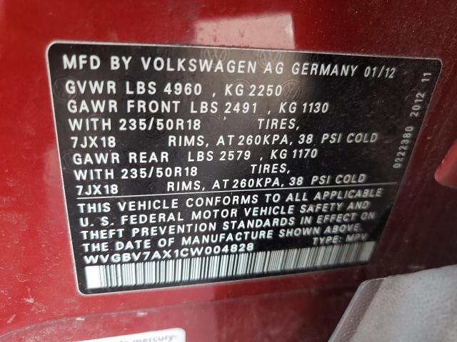 Photo 11 VIN: WVGBV7AX1CW004828 - VOLKSWAGEN TIGUAN S 