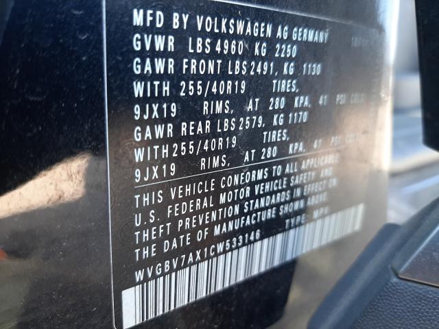 Photo 9 VIN: WVGBV7AX1CW533146 - VOLKSWAGEN TIGUAN S 