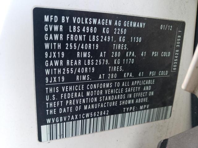 Photo 9 VIN: WVGBV7AX1CW562842 - VOLKSWAGEN TIGUAN S 