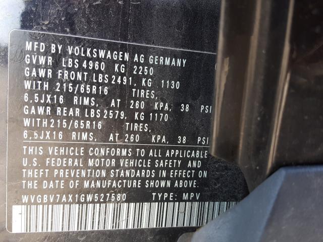 Photo 9 VIN: WVGBV7AX1GW527580 - VOLKSWAGEN TIGUAN S 