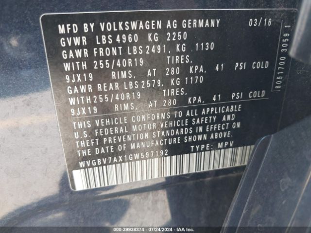 Photo 8 VIN: WVGBV7AX1GW597192 - VOLKSWAGEN TIGUAN 