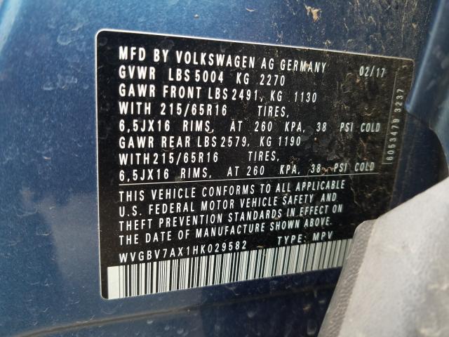 Photo 9 VIN: WVGBV7AX1HK029582 - VOLKSWAGEN TIGUAN 