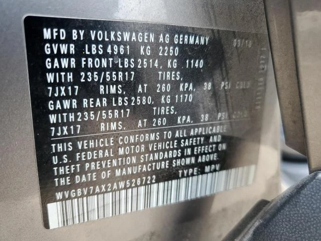 Photo 12 VIN: WVGBV7AX2AW526722 - VOLKSWAGEN TIGUAN SE 