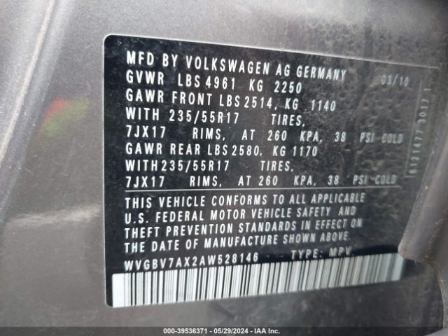 Photo 8 VIN: WVGBV7AX2AW528146 - VOLKSWAGEN TIGUAN 