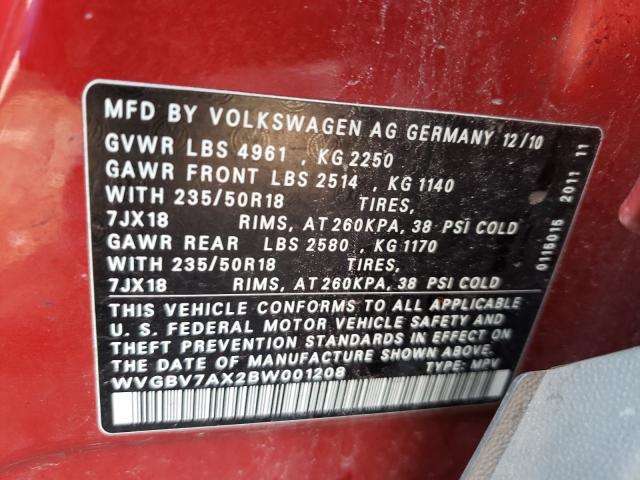 Photo 9 VIN: WVGBV7AX2BW001208 - VOLKSWAGEN TIGUAN S 