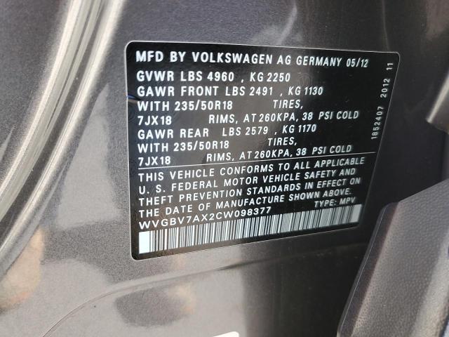 Photo 11 VIN: WVGBV7AX2CW098377 - VOLKSWAGEN TIGUAN S 