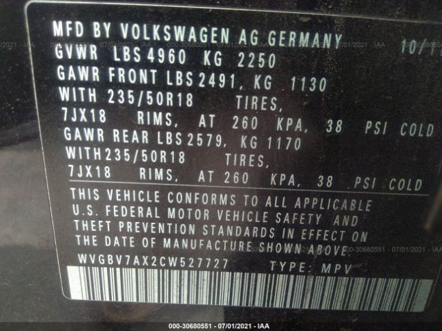 Photo 8 VIN: WVGBV7AX2CW527727 - VOLKSWAGEN TIGUAN 