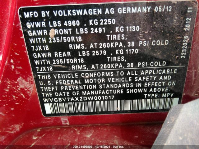 Photo 8 VIN: WVGBV7AX2DW001017 - VOLKSWAGEN TIGUAN 