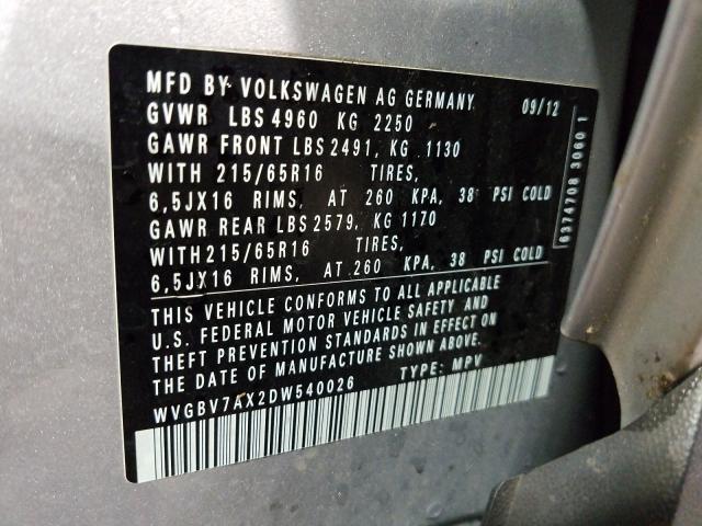 Photo 9 VIN: WVGBV7AX2DW540026 - VOLKSWAGEN TIGUAN S 