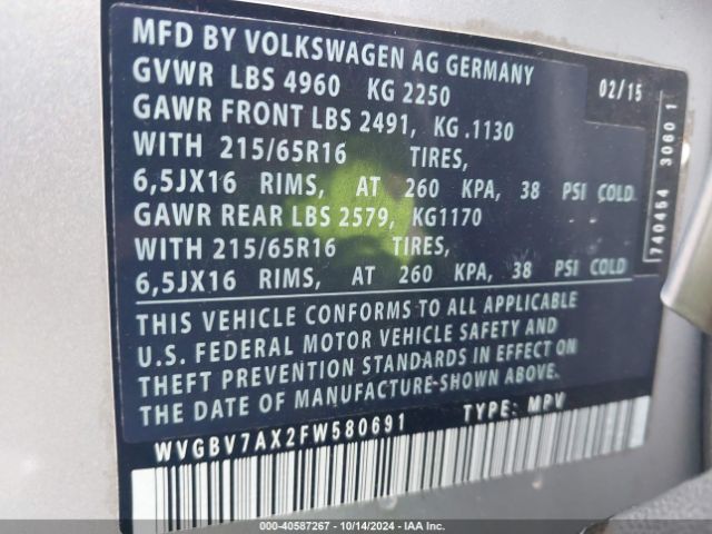 Photo 8 VIN: WVGBV7AX2FW580691 - VOLKSWAGEN TIGUAN 