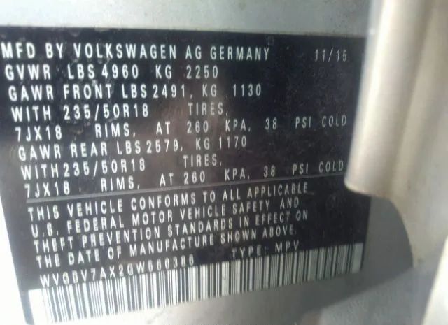 Photo 8 VIN: WVGBV7AX2GW566386 - VOLKSWAGEN TIGUAN 