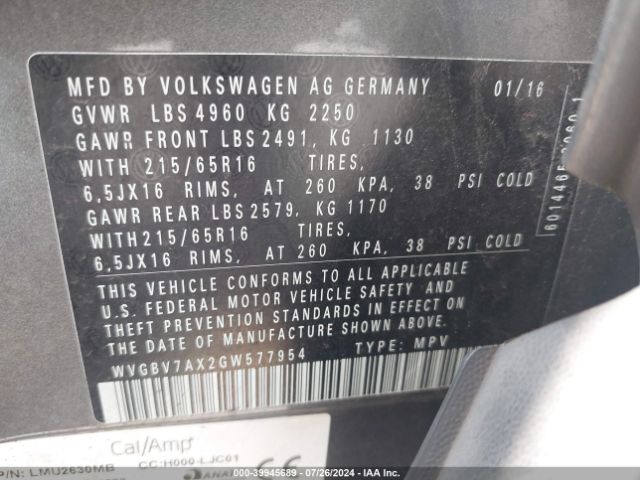 Photo 8 VIN: WVGBV7AX2GW577954 - VOLKSWAGEN TIGUAN 