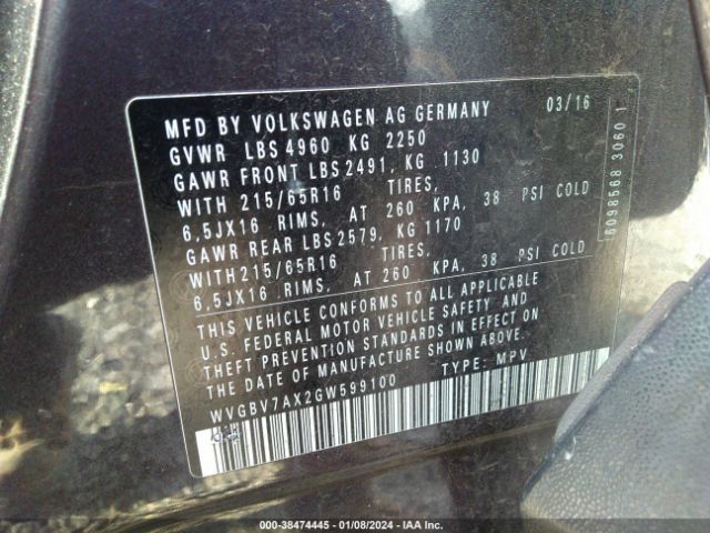 Photo 8 VIN: WVGBV7AX2GW599100 - VOLKSWAGEN TIGUAN 