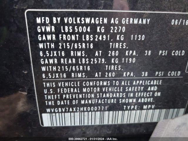 Photo 8 VIN: WVGBV7AX2HK000771 - VOLKSWAGEN TIGUAN 