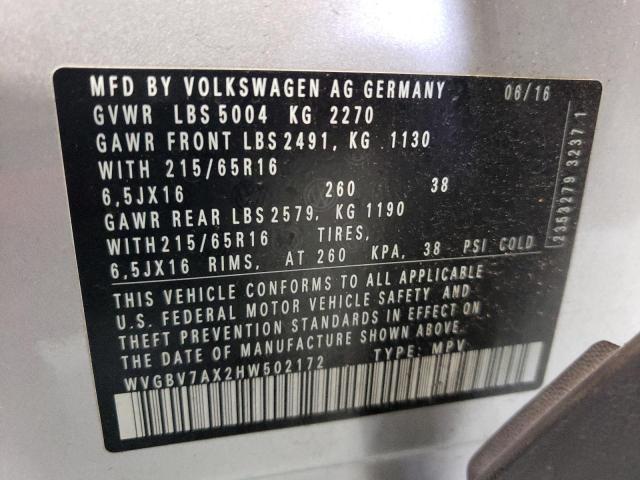 Photo 13 VIN: WVGBV7AX2HW502172 - VOLKSWAGEN TIGUAN S 