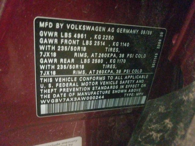 Photo 9 VIN: WVGBV7AX3AW000244 - VOLKSWAGEN TIGUAN SE 