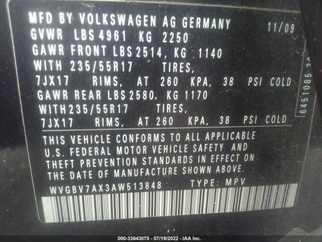 Photo 8 VIN: WVGBV7AX3AW513848 - VOLKSWAGEN TIGUAN 