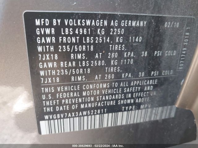 Photo 8 VIN: WVGBV7AX3AW522811 - VOLKSWAGEN TIGUAN 