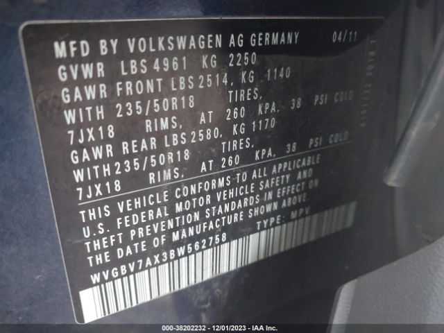 Photo 8 VIN: WVGBV7AX3BW562758 - VOLKSWAGEN TIGUAN 