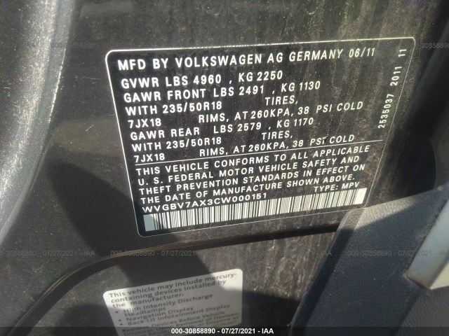 Photo 8 VIN: WVGBV7AX3CW000151 - VOLKSWAGEN TIGUAN 