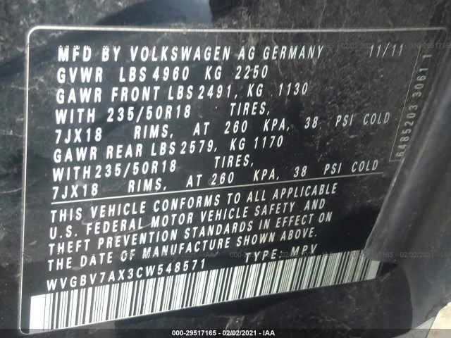 Photo 8 VIN: WVGBV7AX3CW548571 - VOLKSWAGEN TIGUAN 